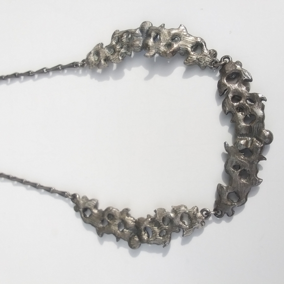 Rhinestone Floral Necklace, Silver and Blue - Picture 6 of 8